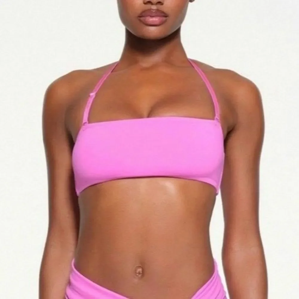 Skims Recycled Swim Women 4X Mid Coverage Bottom & Bandeau Top Bikini Set Pink